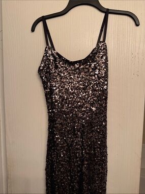 Haute Monde Black and Gold Sequin Strapless Slip Dress